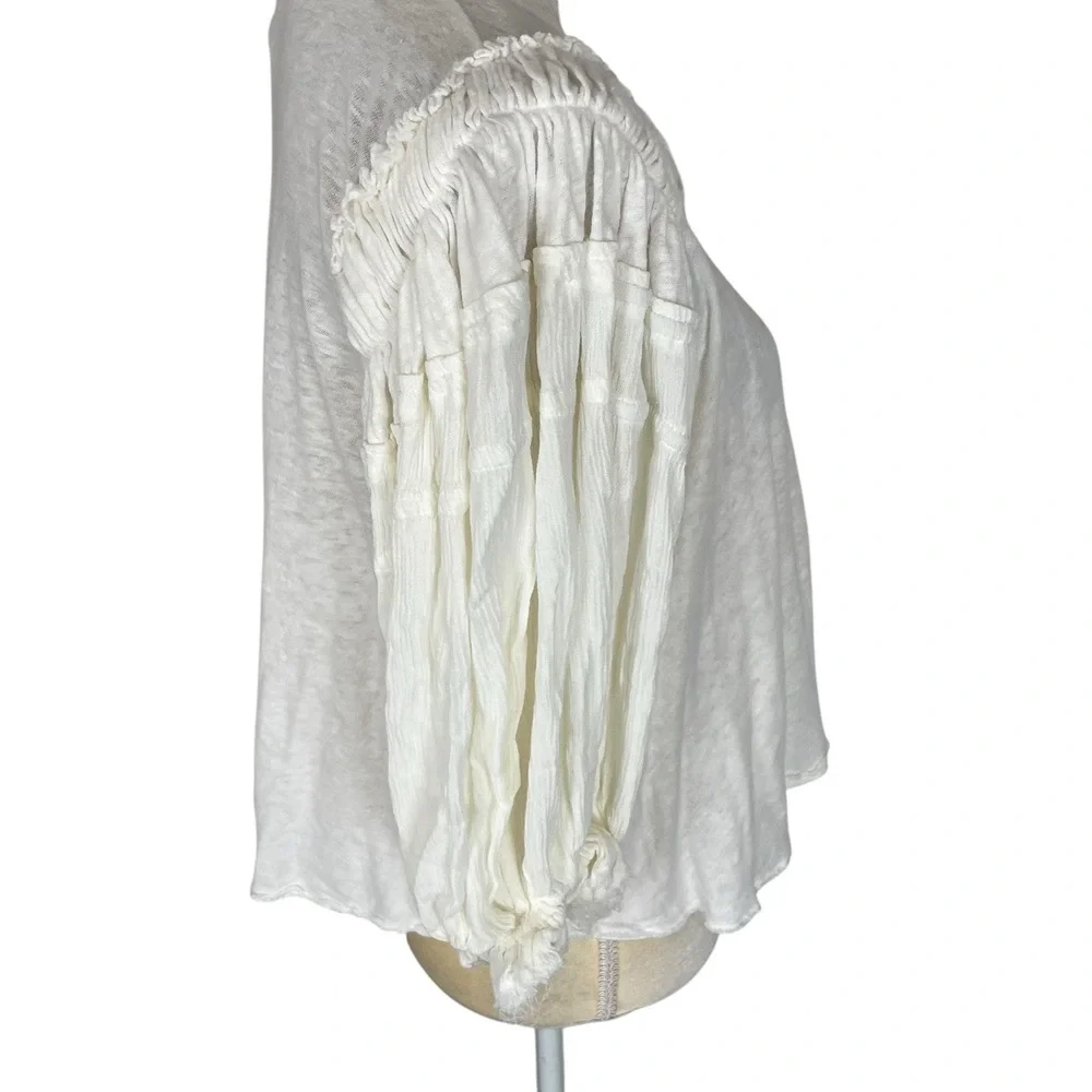 Free People Off White Peasant Blouse With‎ Puff Sleeves Size XS